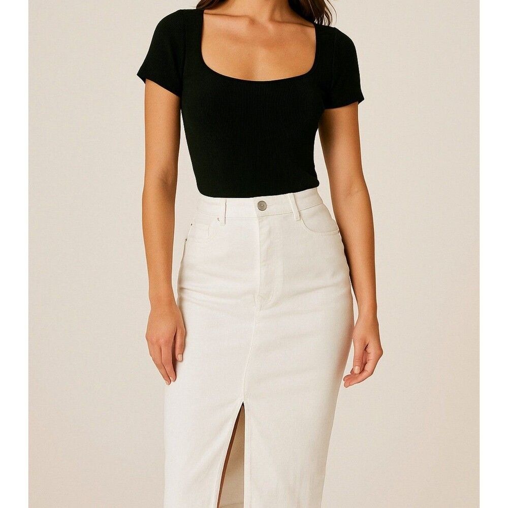 NEW Juicy Couture White Midi Denim Front Split Skirt Size 27 Y2K Baddie Chic